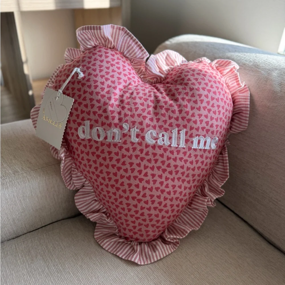 DONT CALL ME Funny Introvert Gift Heart Shaped Ruffle Coquette Chic Throw Pillow